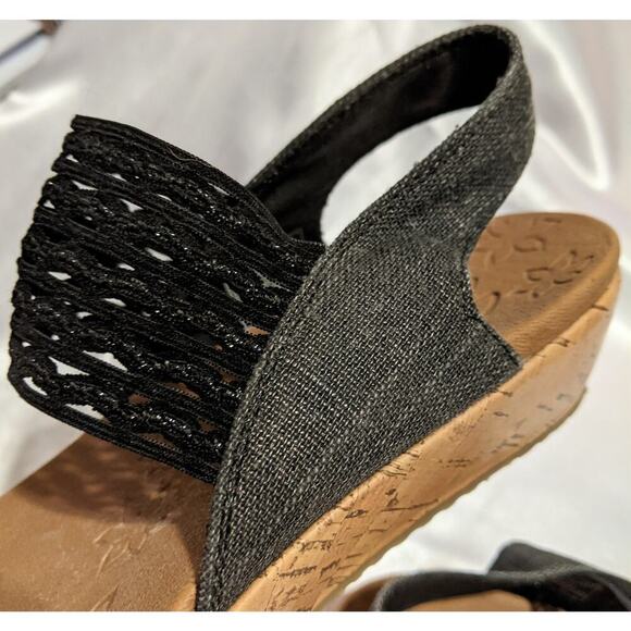 Skechers Womens Black Luxe Foam Brie Sandals Cork Wedge Denim Strap Casual Sz 7 - Picture 7 of 10
